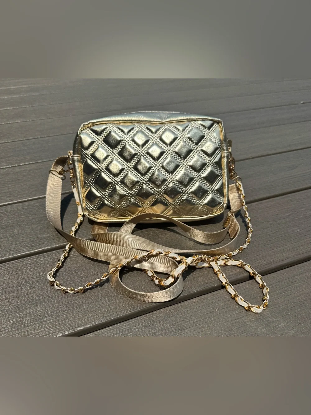 Metallic Quilted Crossbody Bag - Gold with 2 straps NWOT